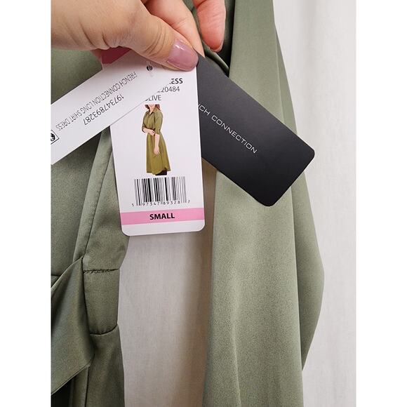 French Connection NWT shirt dress olive green button front belted preppy career - Picture 5 of 12